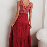 Joycelin V-Neck Eyelet Maxi Dress Red