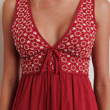 Joycelin V-Neck Eyelet Maxi Dress Red