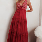 Joycelin V-Neck Eyelet Maxi Dress Red