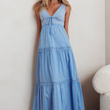 Joycelin V-Neck Eyelet Maxi Dress Blue