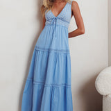 Joycelin V-Neck Eyelet Maxi Dress Blue