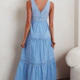 Joycelin V-Neck Eyelet Maxi Dress Blue