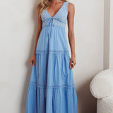 Joycelin V-Neck Eyelet Maxi Dress Blue