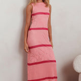 Ronnie Sleeveless Crochet Maxi Dress Pink