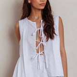 Bettino Sleeveless Tie Front Top White