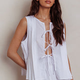 Bettino Sleeveless Tie Front Top White