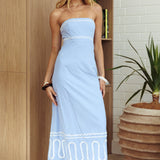 Jocasta Strapless Ric Rac Maxi Dress Blue