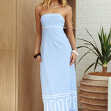 Jocasta Strapless Ric Rac Maxi Dress Blue