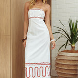 Jocasta Strapless Ric Rac Maxi Dress Off White