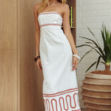 Jocasta Strapless Ric Rac Maxi Dress Off White