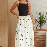 Melbourne Contrast Bodice Maxi Dress Polka Dot Black