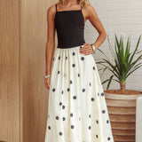 Melbourne Contrast Bodice Maxi Dress Polka Dot Black