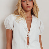 Danessa Tie Front Top White