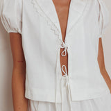 Danessa Tie Front Top White