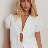Danessa Tie Front Top White