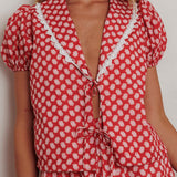 Danessa Tie Front Top Floral Red