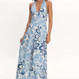Exhilaration Halterneck Maxi Dress Floral Blue