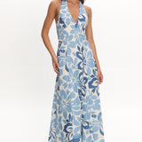 Exhilaration Halterneck Maxi Dress Floral Blue