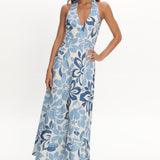 Exhilaration Halterneck Maxi Dress Floral Blue