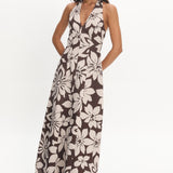 Exhilaration Halterneck Maxi Dress Print Chocolate