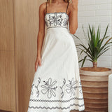 Mondo Scalloped Hem Maxi Dress Embroidered Oat