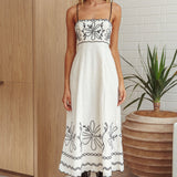 Mondo Scalloped Hem Maxi Dress Embroidered Oat