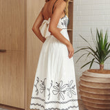 Mondo Scalloped Hem Maxi Dress Embroidered Oat