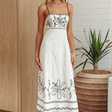 Mondo Scalloped Hem Maxi Dress Embroidered Oat