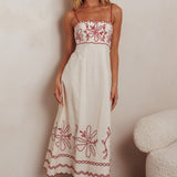 Mondo Scalloped Hem Maxi Dress Embroidered Red
