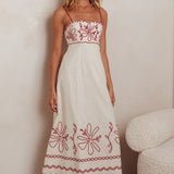 Mondo Scalloped Hem Maxi Dress Embroidered Red