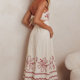 Mondo Scalloped Hem Maxi Dress Embroidered Red