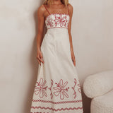 Mondo Scalloped Hem Maxi Dress Embroidered Red