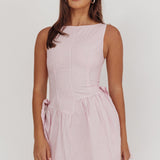 Teely Waist Bows Mini Dress Stripe Blush
