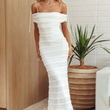 High Tides Off-Shoulder Maxi Dress Textured White