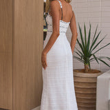Delicate Femme Knit Ribbon Trim Maxi Dress White
