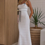 Delicate Femme Knit Ribbon Trim Maxi Dress White