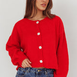 Taking Notes Button Front Cardigan Red