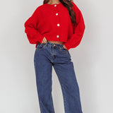 Taking Notes Button Front Cardigan Red