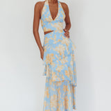 Aura Points Halterneck Cut-Out Maxi Dress Floral Blue