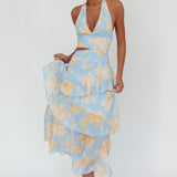 Aura Points Halterneck Cut-Out Maxi Dress Floral Blue
