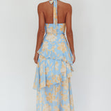 Aura Points Halterneck Cut-Out Maxi Dress Floral Blue