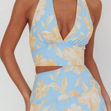 Aura Points Halterneck Cut-Out Maxi Dress Floral Blue