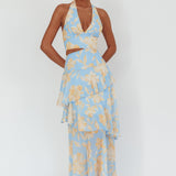 Aura Points Halterneck Cut-Out Maxi Dress Floral Blue
