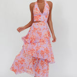 Aura Points Halterneck Cut-Out Maxi Dress Floral Lilac