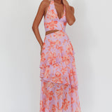 Aura Points Halterneck Cut-Out Maxi Dress Floral Lilac