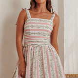 Bestie Tied Shoulder Mini Dress Floral Green
