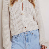 Prime Time Cable Knit Cardigan Oat