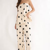 Loraya Wide Leg Pleat Pants Polka Dot Beige/Black