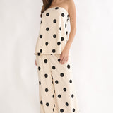 Loraya Wide Leg Pleat Pants Polka Dot Beige/Black