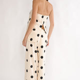 Loraya Wide Leg Pleat Pants Polka Dot Beige/Black